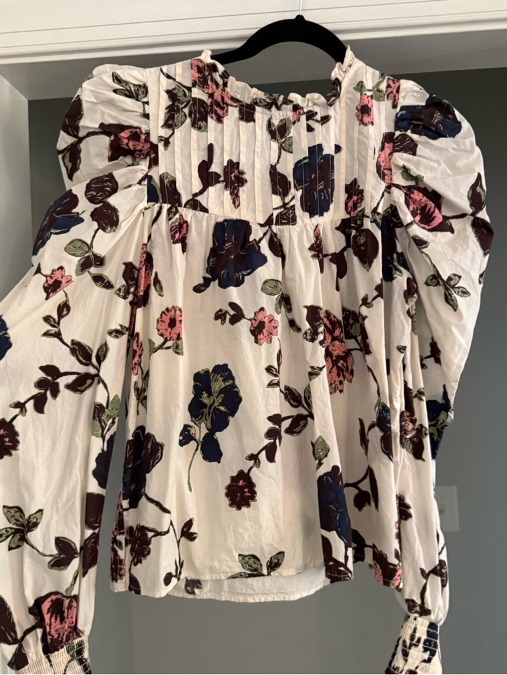 Cleobella Cream Floral Pintuck Peasant Blouse